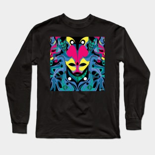 alien in smile totonac mask ecopop arts Long Sleeve T-Shirt